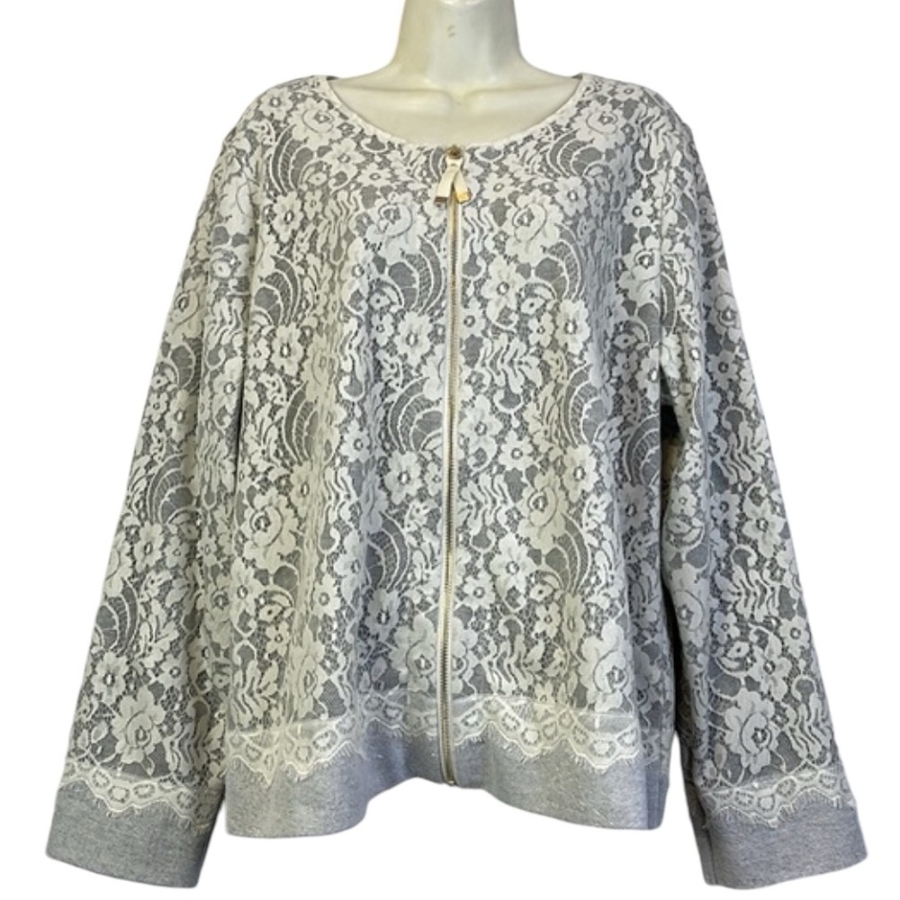 Soft Surroundings Floral Lace Jacket Full Zipper 1X Boho Festival Cotton